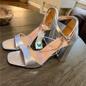 a new day Metallic Silver Block Heel Sandals